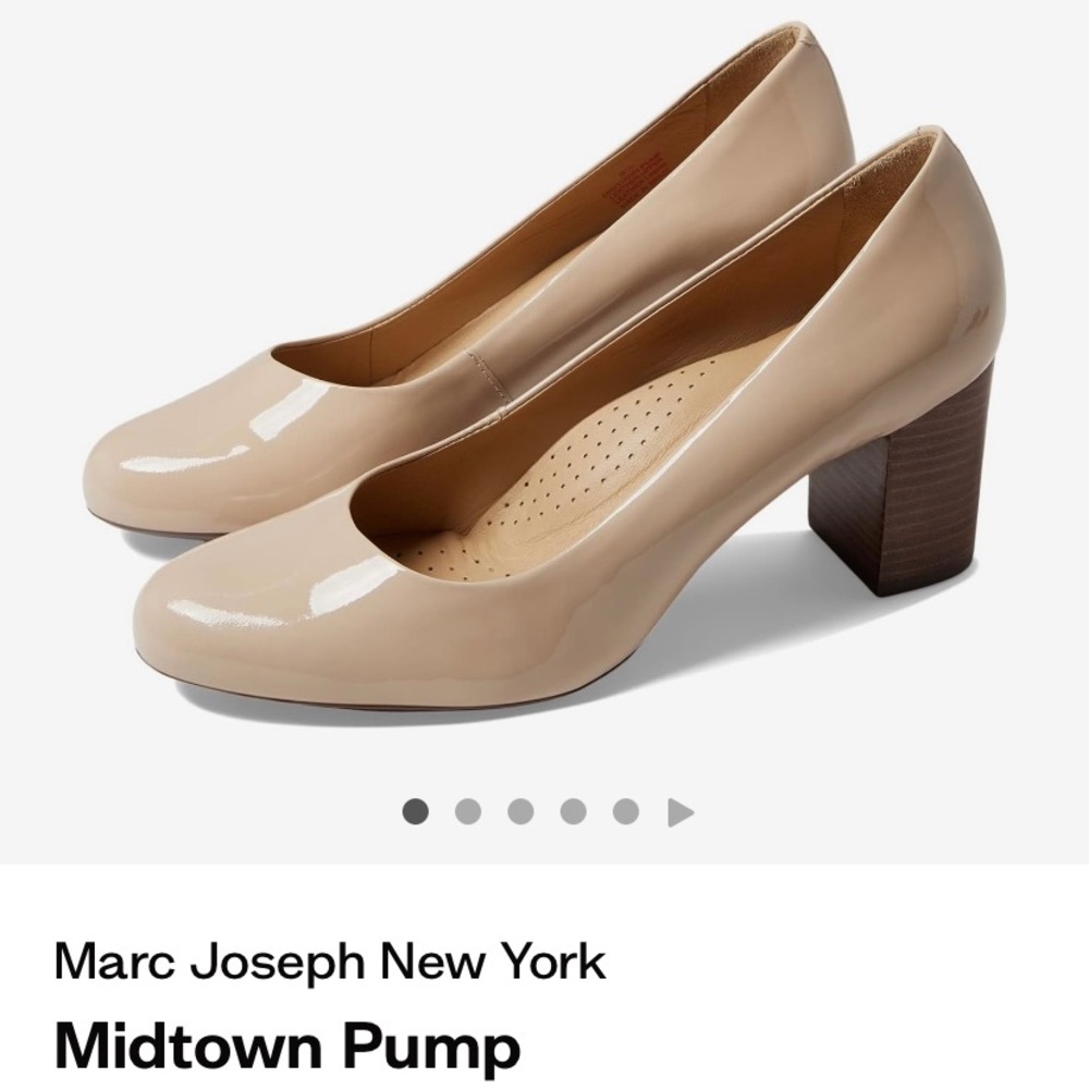 Marc Joseph Nude Patent Block Heel Pumps